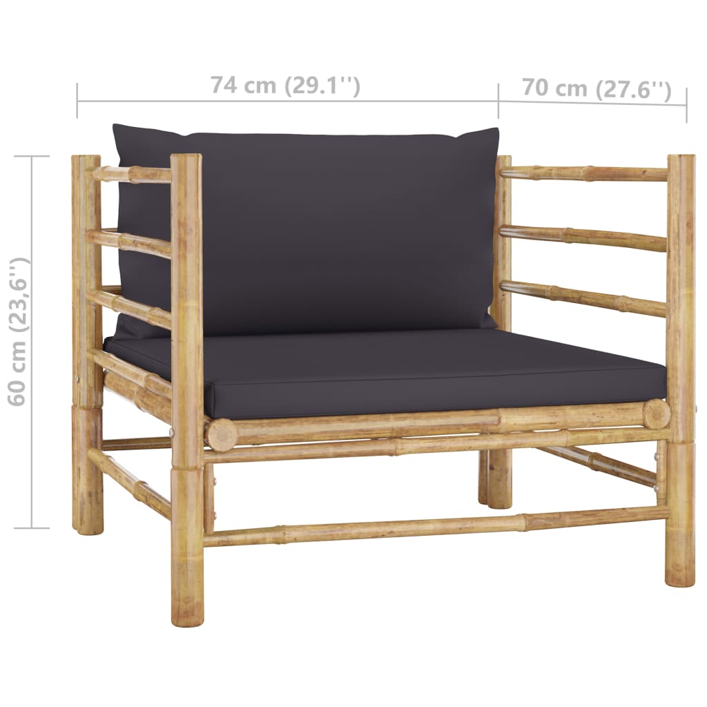 6-tlg. Garten-Lounge-Set mit Dunkelgrauen Kissen Bambus