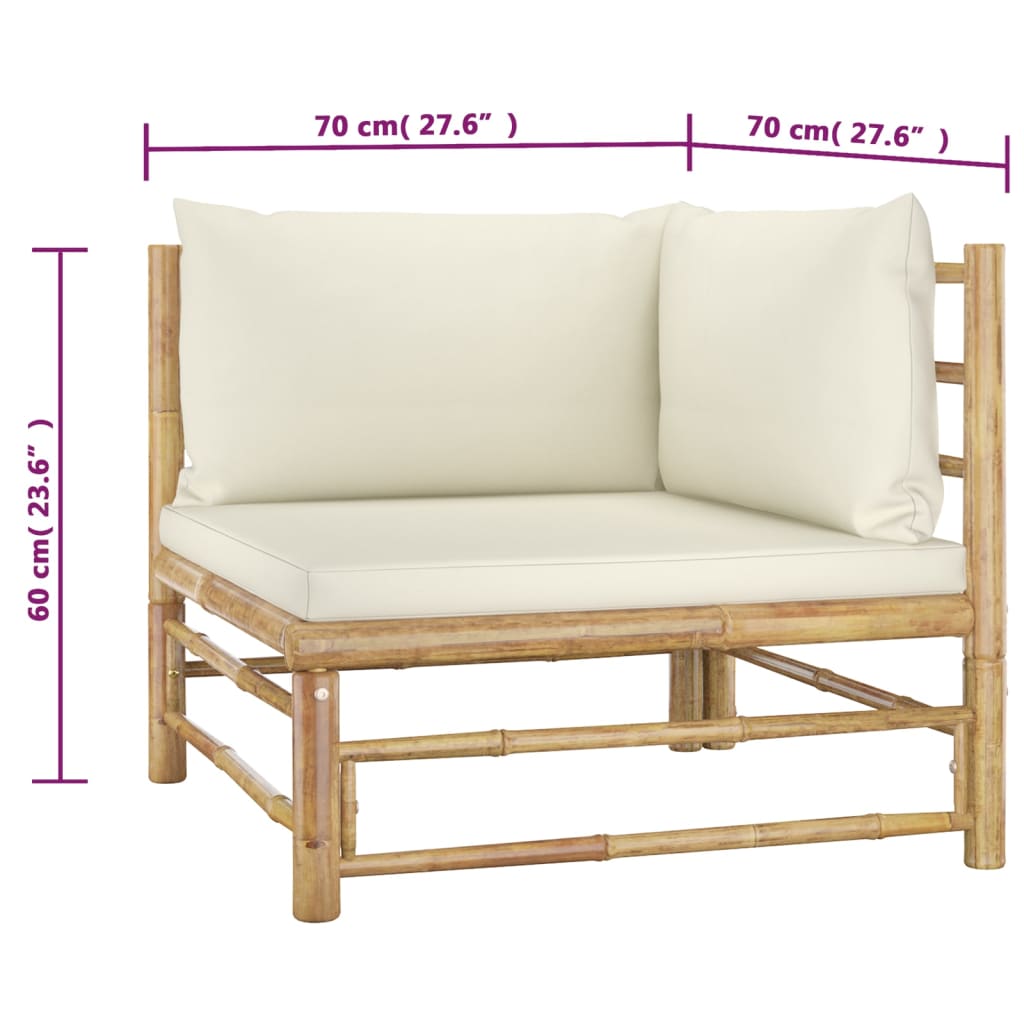 2-piece garden lounge set with cream white cushions bamboo