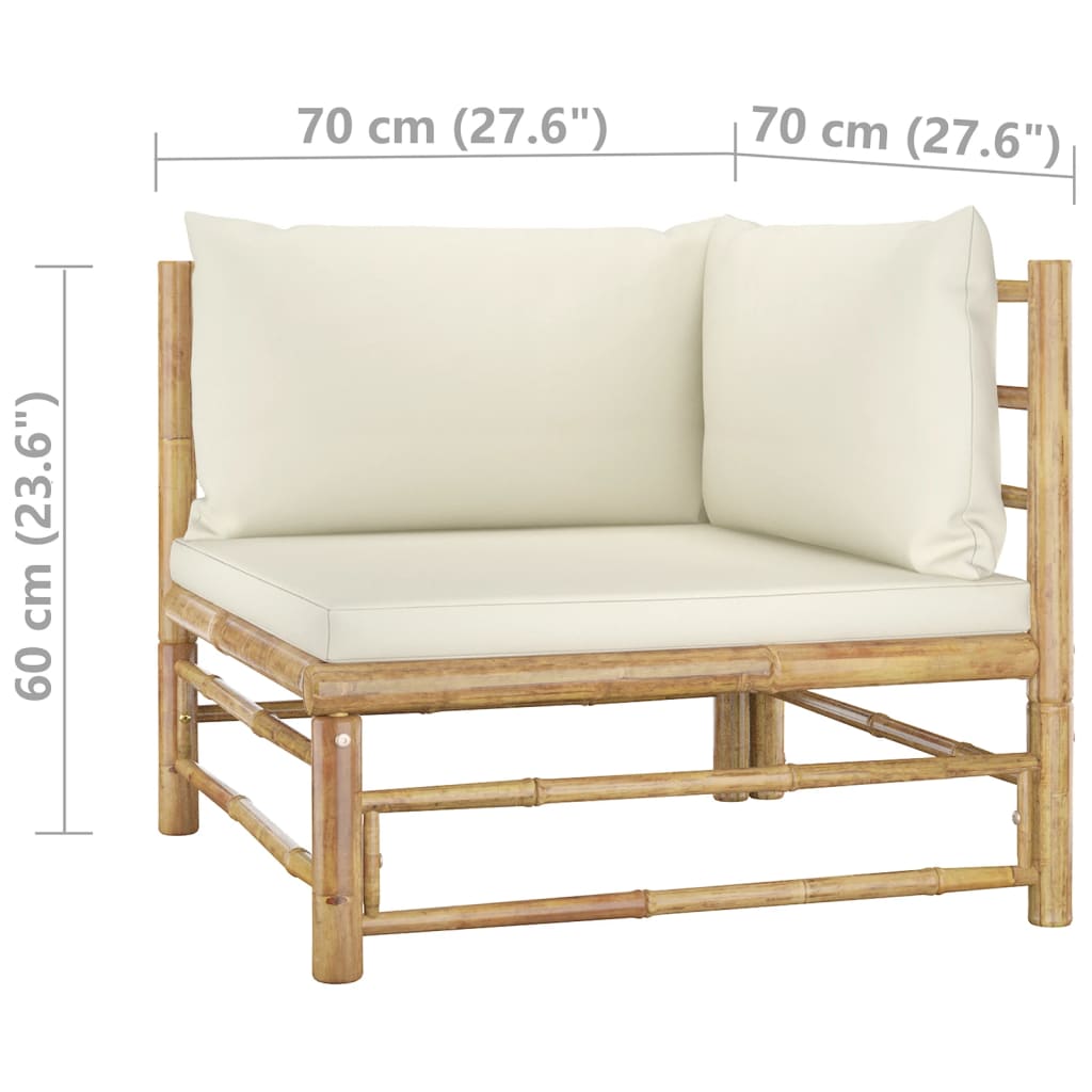 8-piece garden lounge set with cream white cushions bamboo