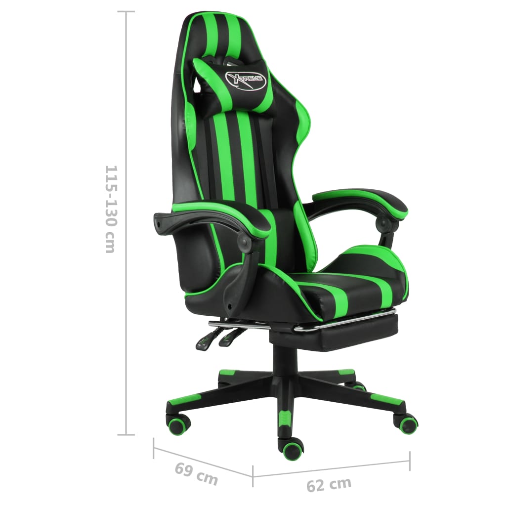 Gaming Chair with Footrest Black and Green Faux Leather