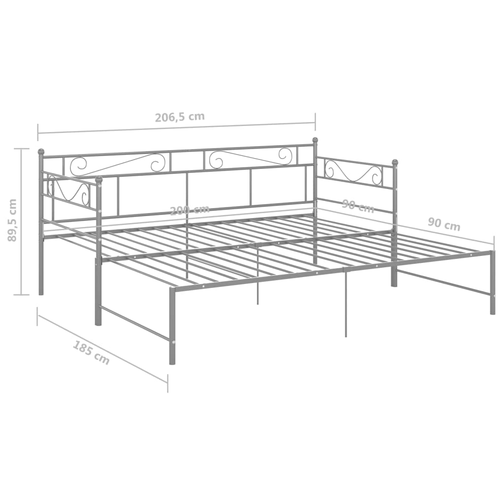 Daybed extendable grey metal 90x200 cm