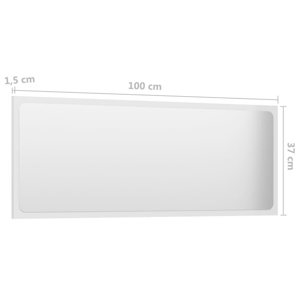 Bathroom mirror high gloss white 100x1,5x37 cm wood material