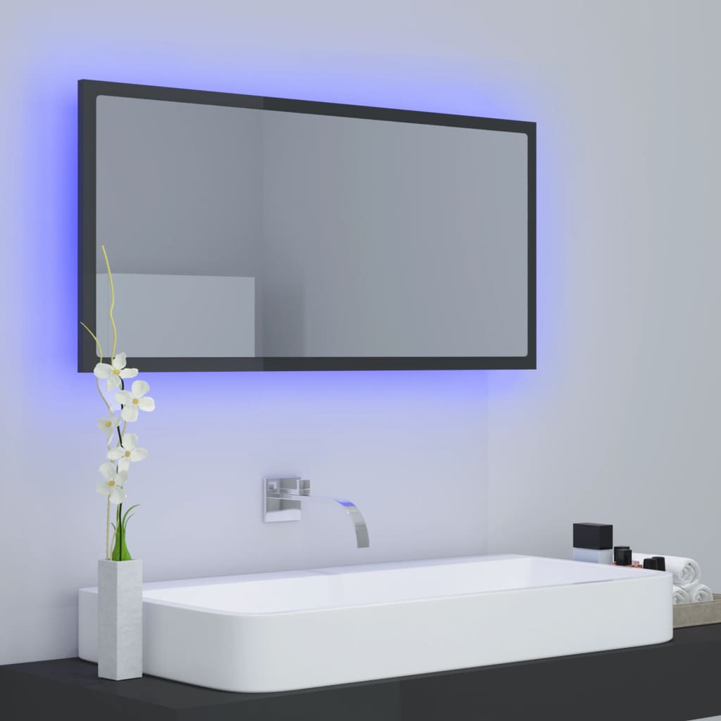 LED bathroom mirror high gloss grey 90x8.5x37 cm acrylic