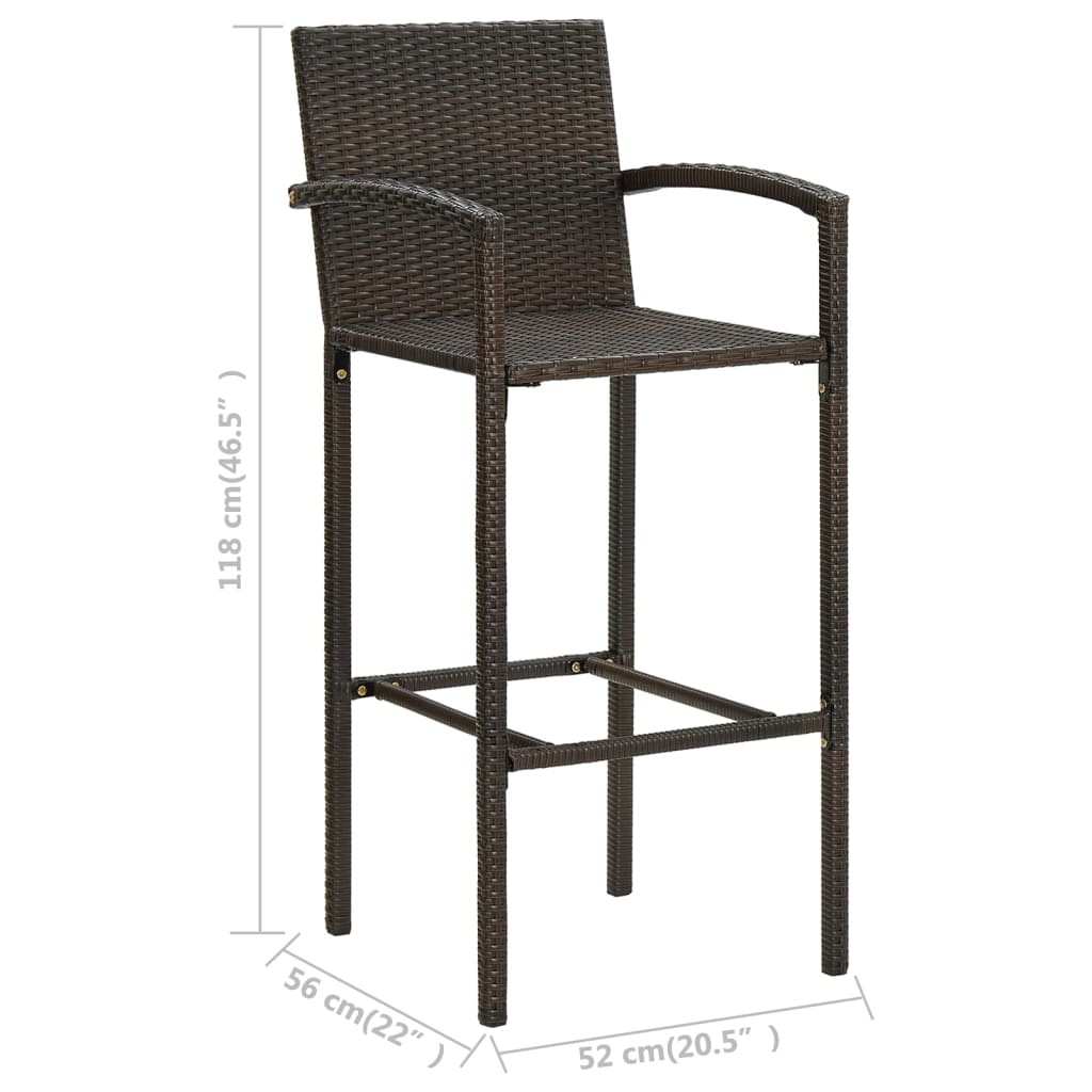 7-piece garden bar set with armrests poly rattan brown