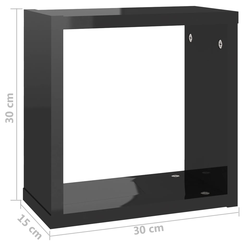 Cube shelves 2 pcs. High gloss black 30x15x30 cm