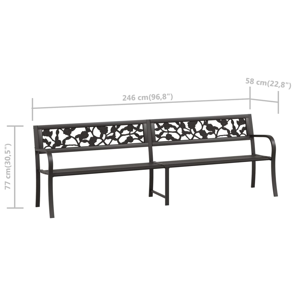 Double garden bench 246 cm black steel
