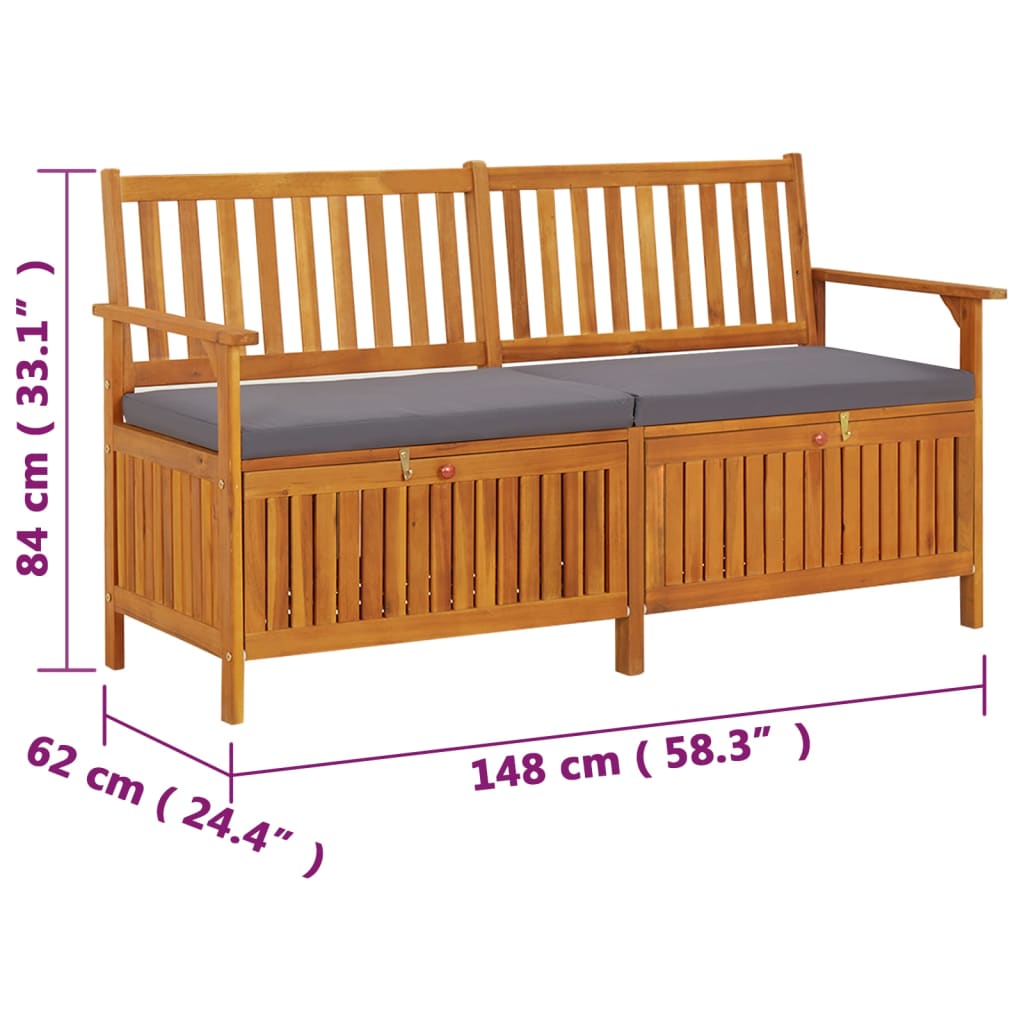 Chest bench with cushion 148 cm solid acacia wood
