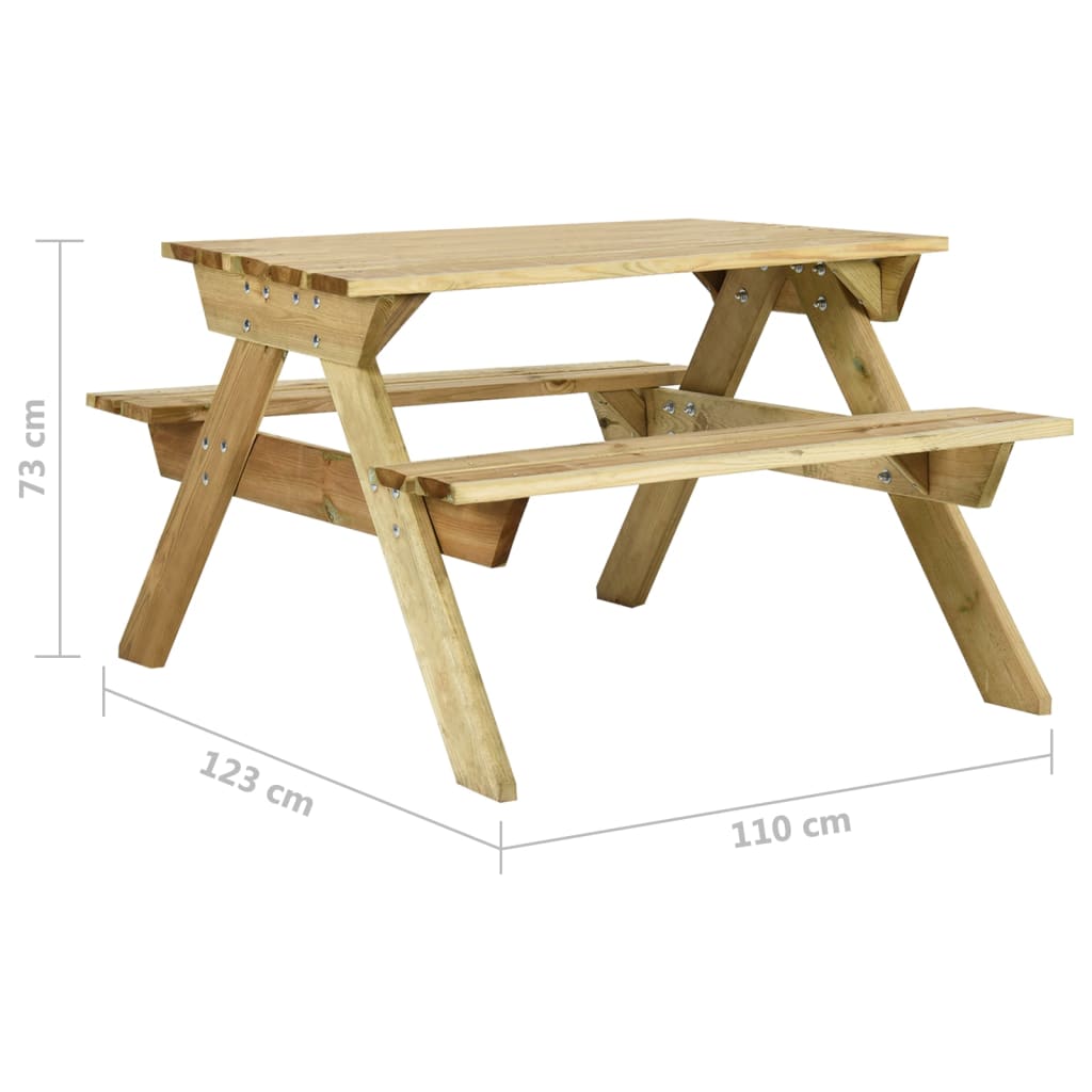 Picnic table with benches 110x123x73 cm pinewood impregnated