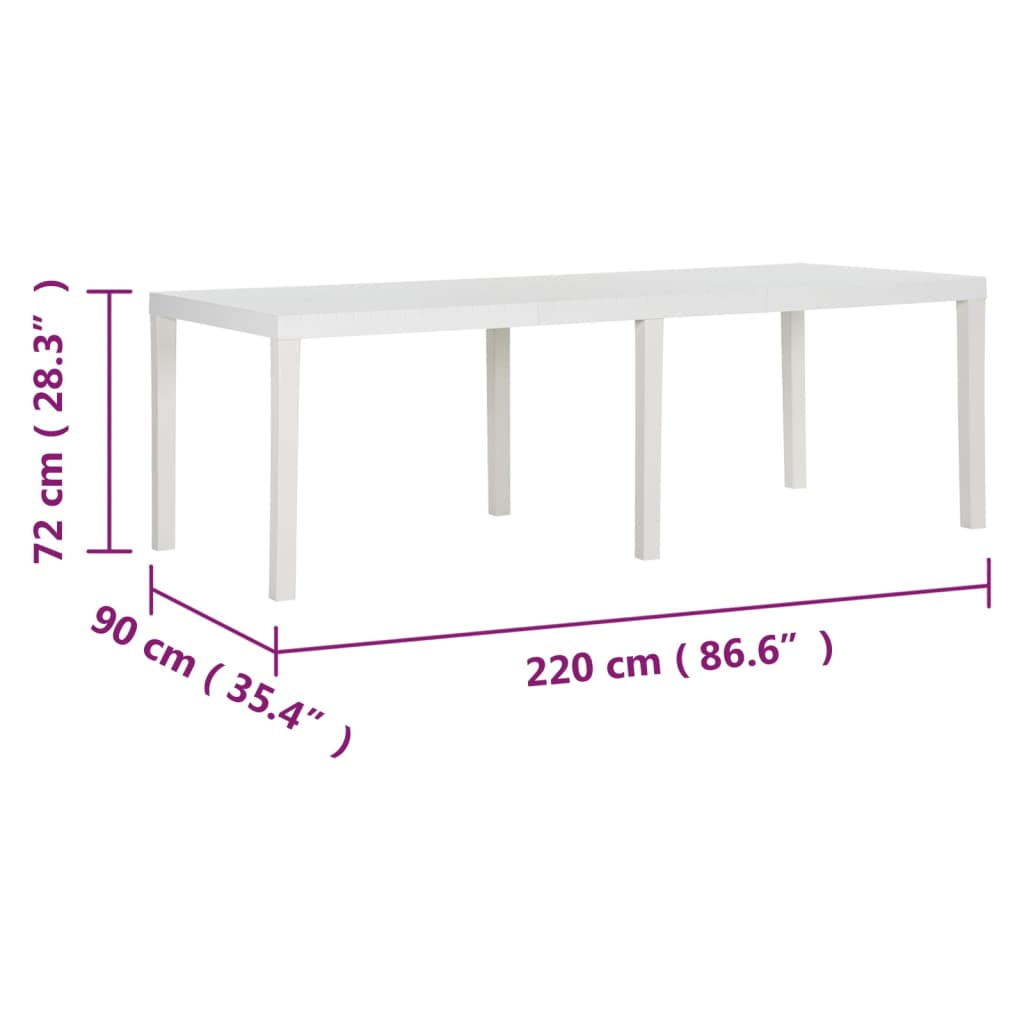 Garden table 220x90x72 cm PP white