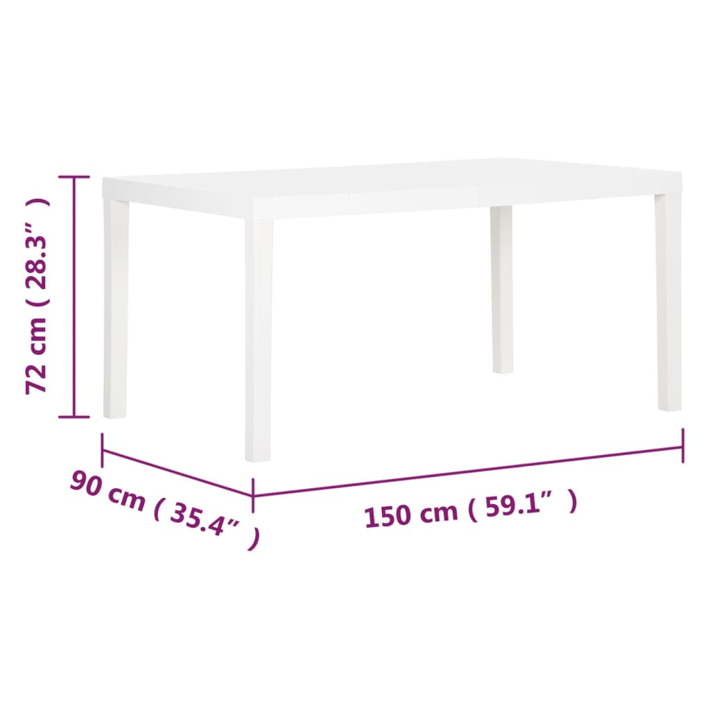 Garden table 150x90x72 cm PP white