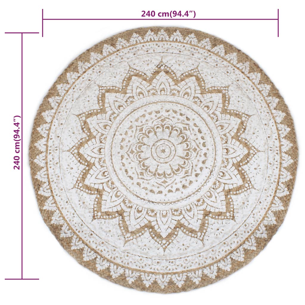 Jute Braided Printed Rug 240 cm Round