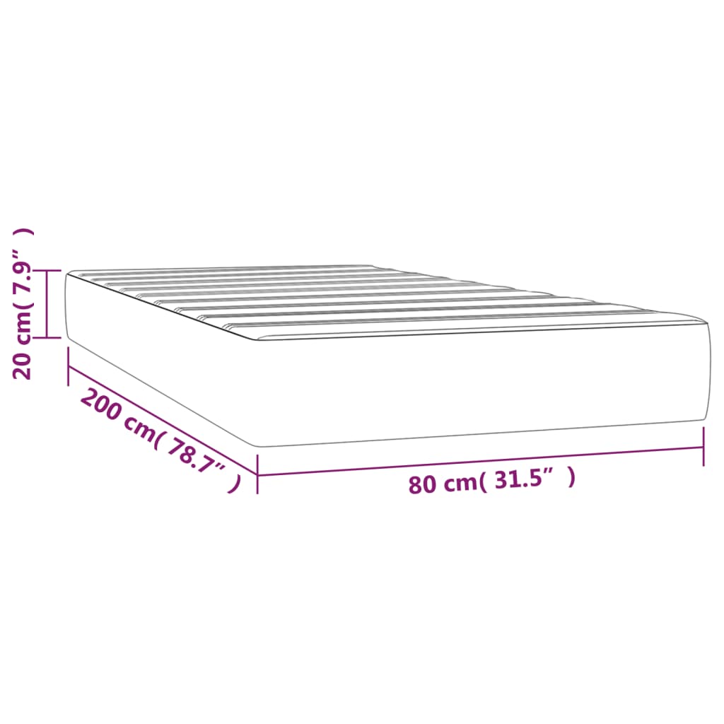 Pocket spring mattress grey 80x200x20 cm artificial leather