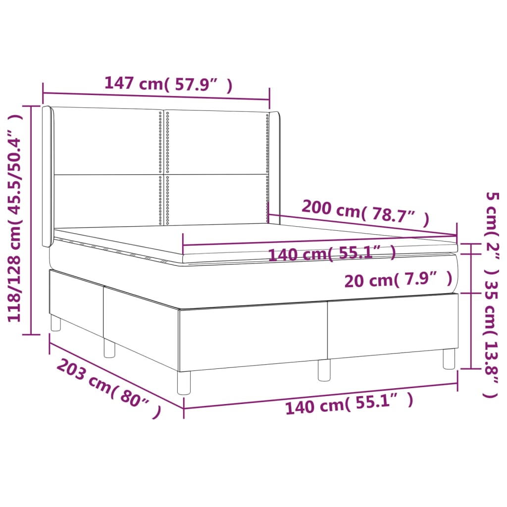 Box spring bed with mattress & LED black 140x200 cm fabric