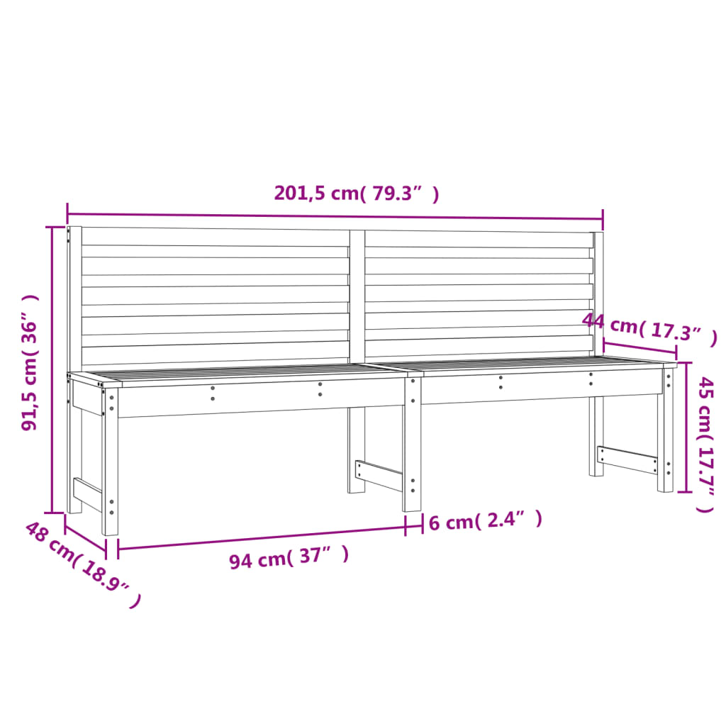 Garden bench black 201.5 cm solid pine