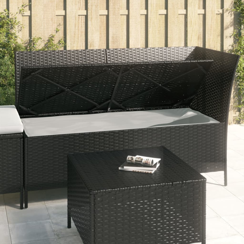 3-piece garden lounge set with cushions black poly rattan