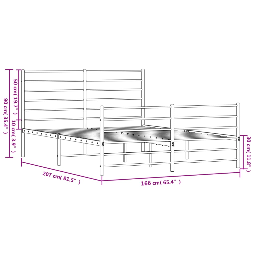 Bed frame with head and footboard metal black 160x200 cm