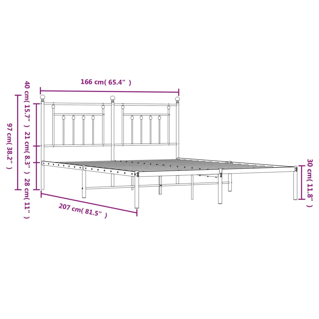 Bettgestell mit Kopfteil Metall Weiß 160x200 cm