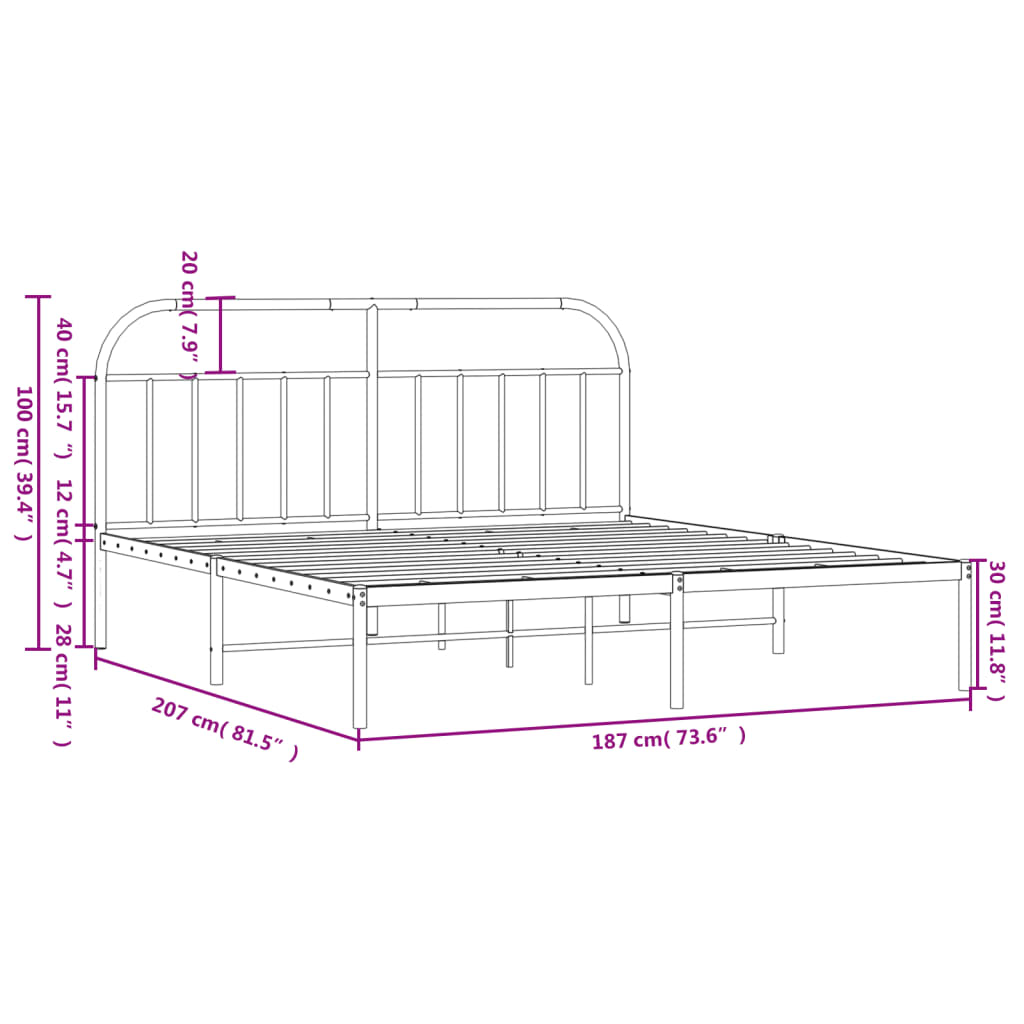 Bed frame with headboard metal black 180x200 cm