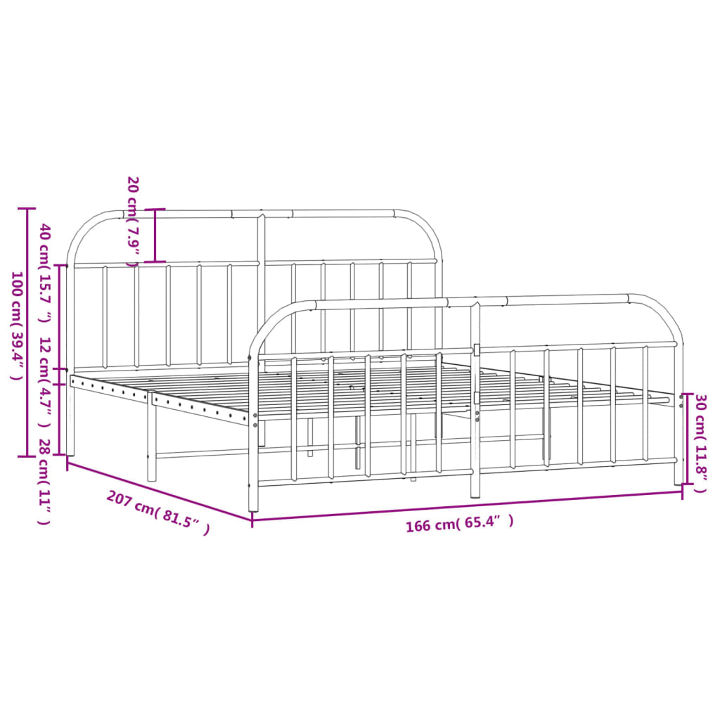 Bed frame with head and footboard metal white 160x200 cm