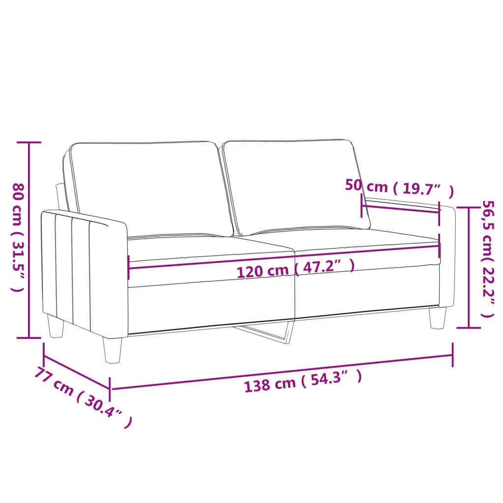Sofa 2-sjed krem 120 cm baršun