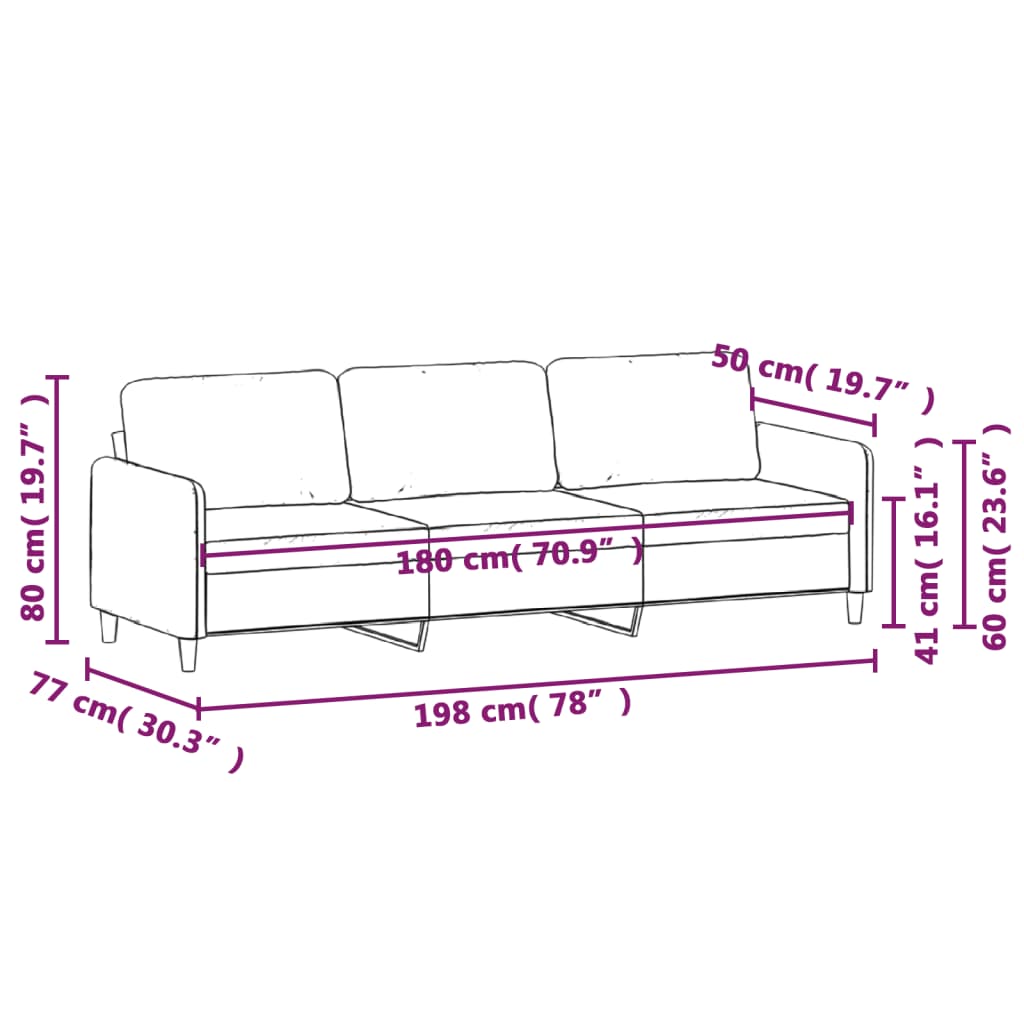 3-seater sofa dark grey 180 cm velvet