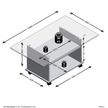 FMD Couchtisch mit Rollen Antik-Design Schwarz