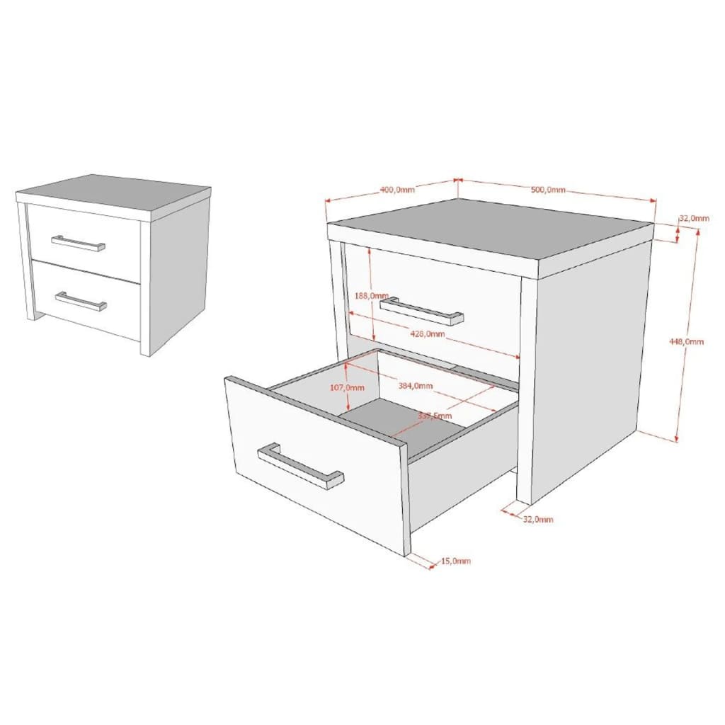 Vipack bedside table Aline 2 drawers light oak look