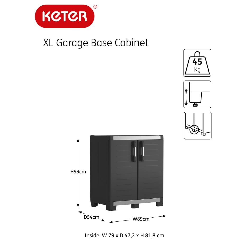 Keter Niedriger Lagerschrank Garage XL Schwarz und Silbern 99 cm