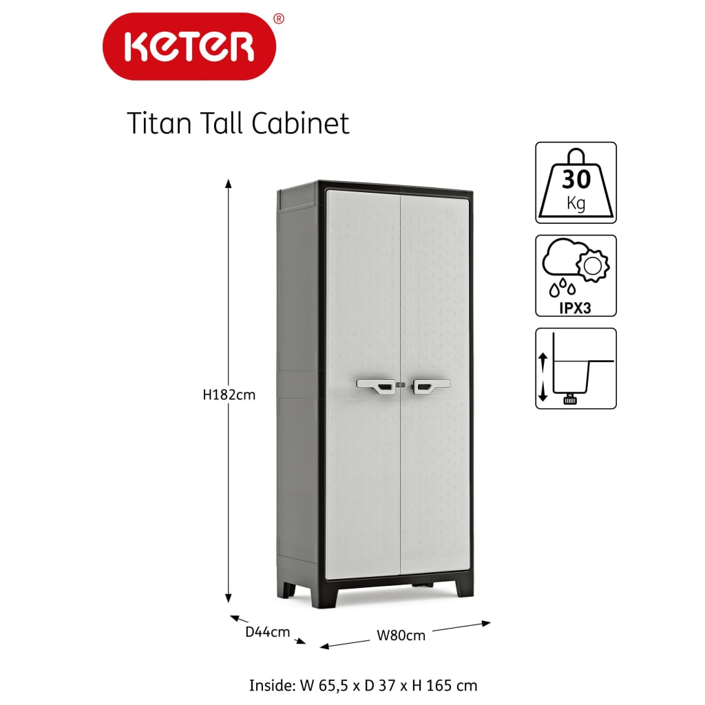 Keter Lagerschrank mit Regalböden Titan Schwarz und Grau 182 cm