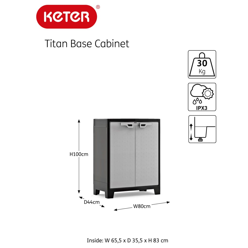 Keter Niedriger Lagerschrank Titan Schwarz und Grau 100 cm