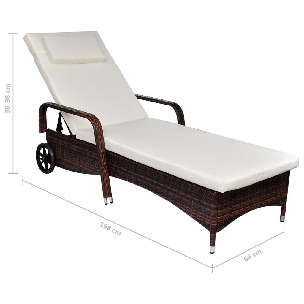 Sonnenliege mit Rollen Poly Rattan Braun