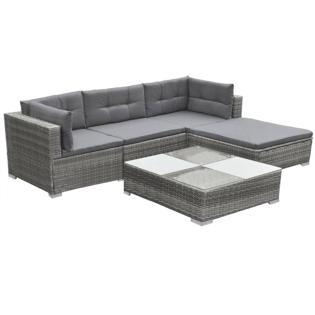 5-tlg. Garten-Lounge-Set mit Kissen Poly Rattan Grau