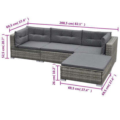 5-tlg. Garten-Lounge-Set mit Kissen Poly Rattan Grau