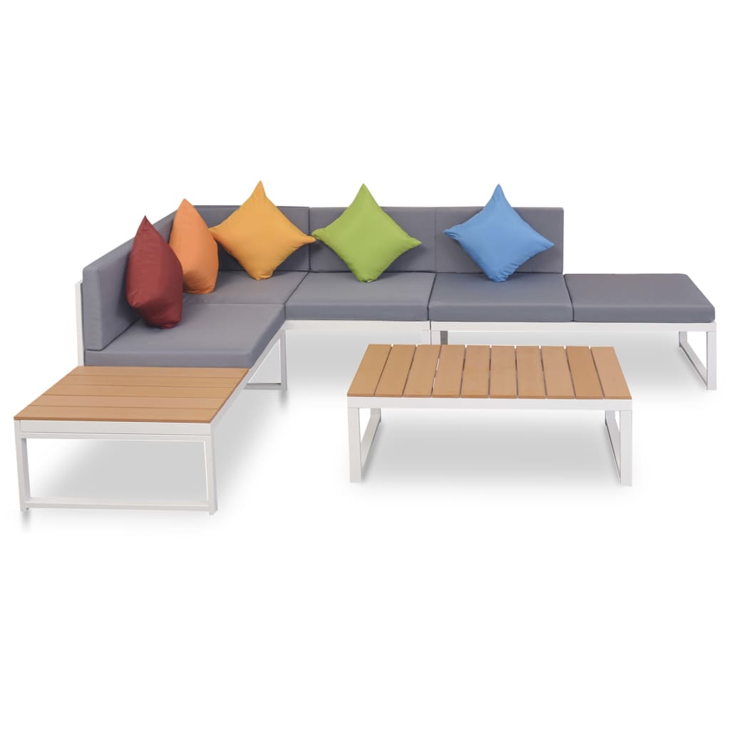 4-tlg. Garten-Lounge-Set mit Auflagen Aluminium und WPC