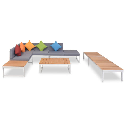 5-piece garden lounge set with cushions made of aluminium and WPC