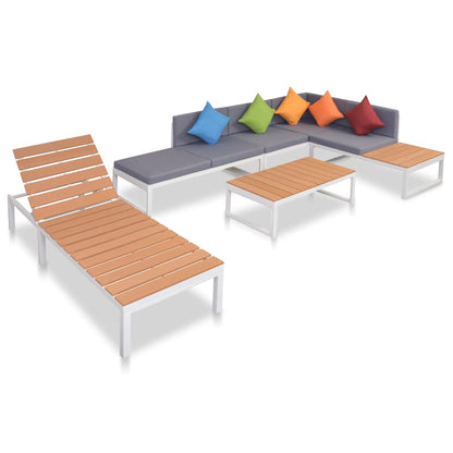 5-tlg. Garten-Lounge-Set mit Auflagen Aluminium und WPC