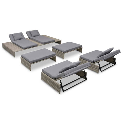 5-tlg. Garten-Lounge-Set mit Auflagen Poly Rattan Grau