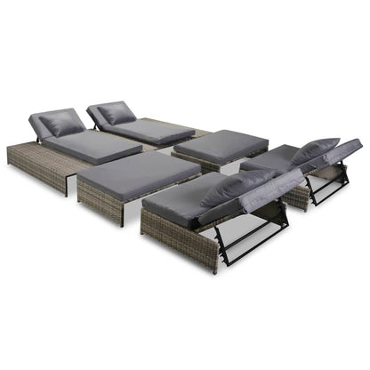 5-tlg. Garten-Lounge-Set mit Auflagen Poly Rattan Grau