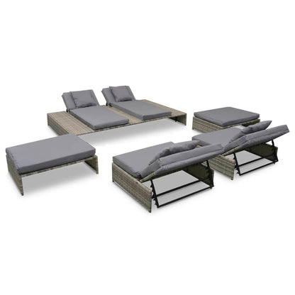 5-tlg. Garten-Lounge-Set mit Auflagen Poly Rattan Grau