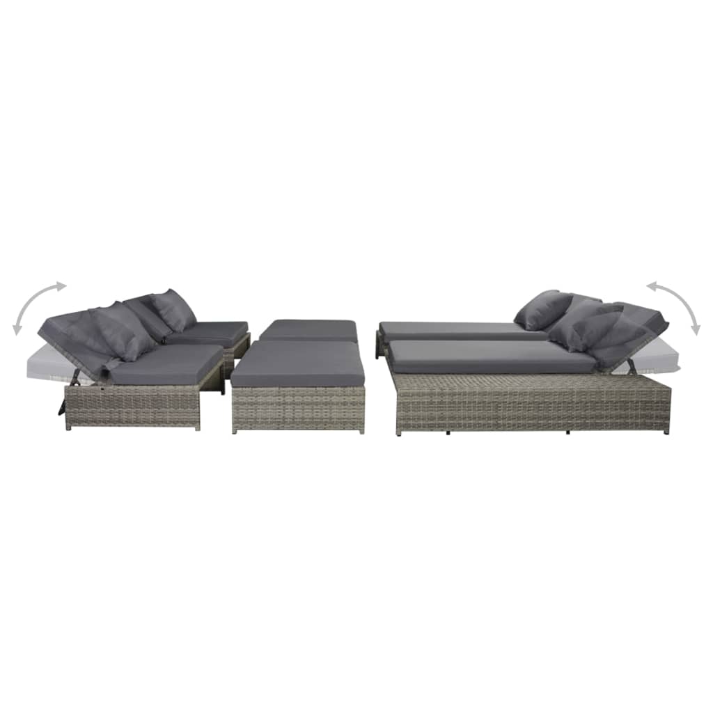 5-tlg. Garten-Lounge-Set mit Auflagen Poly Rattan Grau