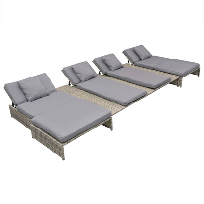 5-tlg. Garten-Lounge-Set mit Auflagen Poly Rattan Grau