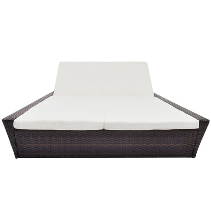 Outdoor lounge bed with upholstery poly rattan brown