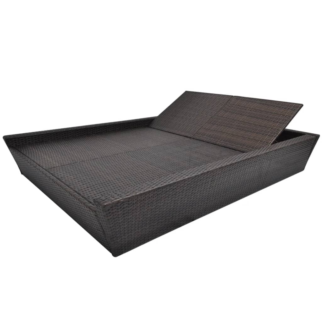 Outdoor lounge bed with upholstery poly rattan brown