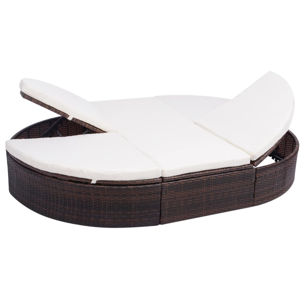 Outdoor lounge bed with cushions poly rattan brown