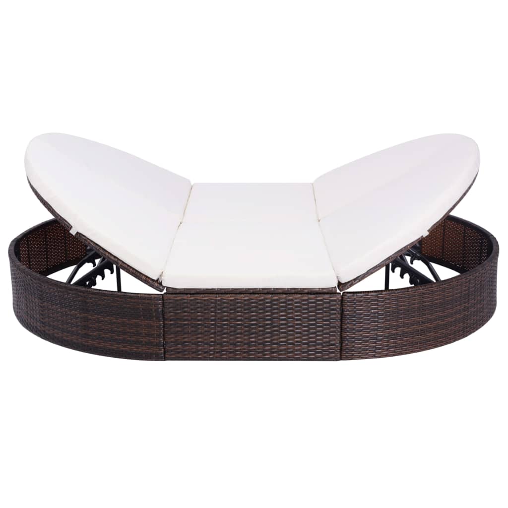 Outdoor lounge bed with cushions poly rattan brown