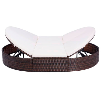 Outdoor lounge bed with cushions poly rattan brown