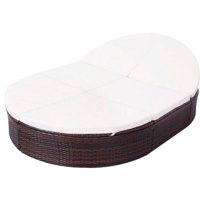 Outdoor lounge bed with cushions poly rattan brown