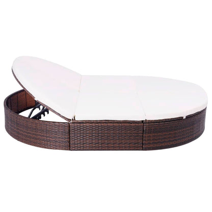 Outdoor lounge bed with cushions poly rattan brown