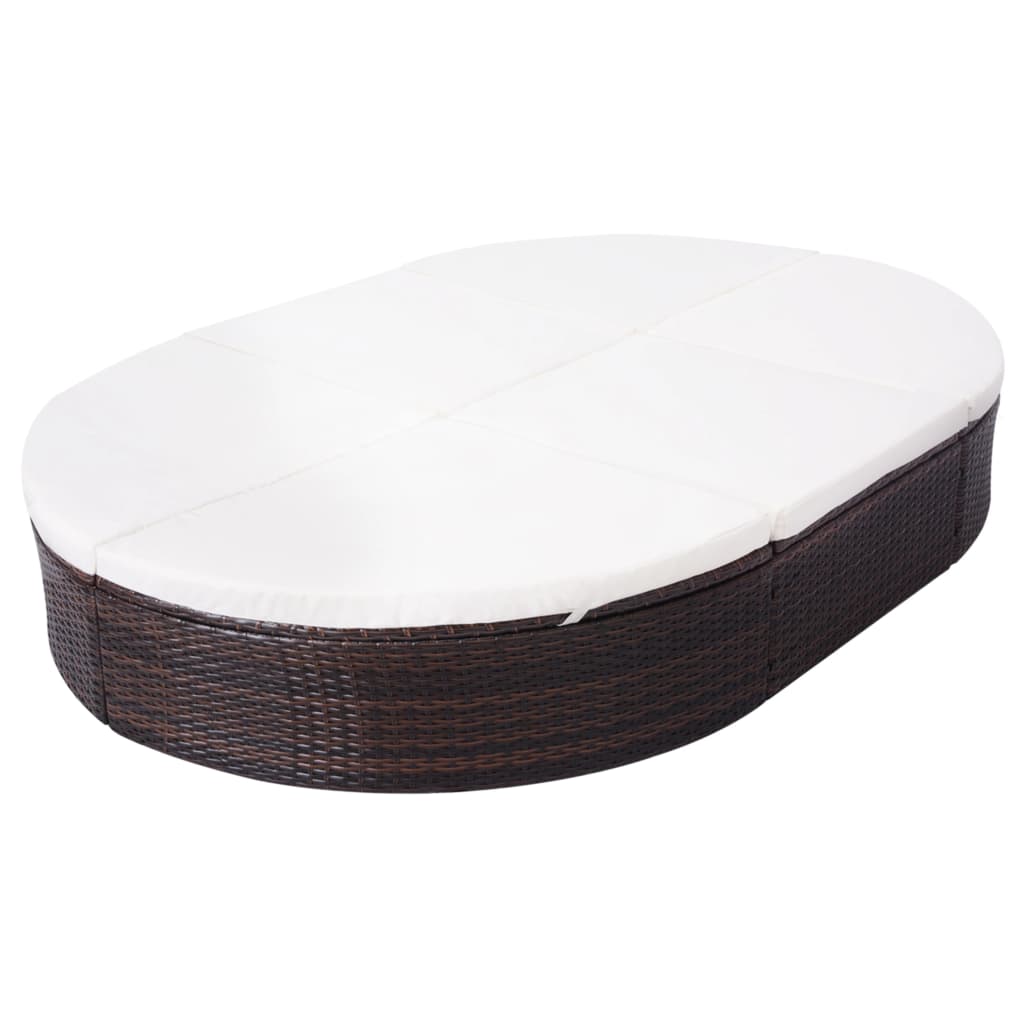 Outdoor lounge bed with cushions poly rattan brown