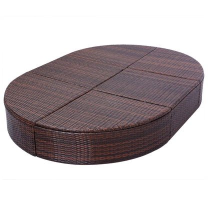 Outdoor lounge bed with cushions poly rattan brown